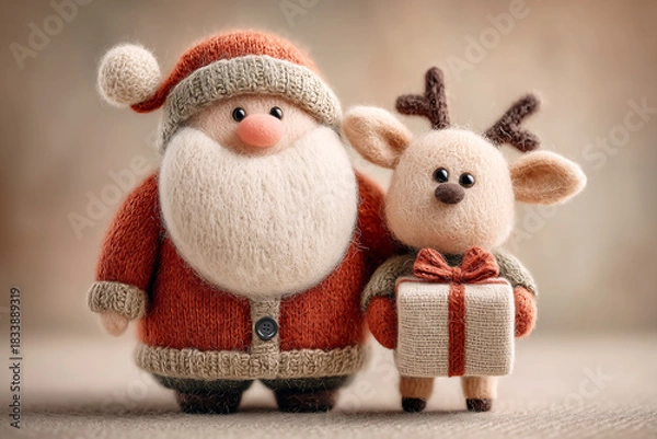 Obraz 編みぐるみ風のサンタクロースとトナカイ