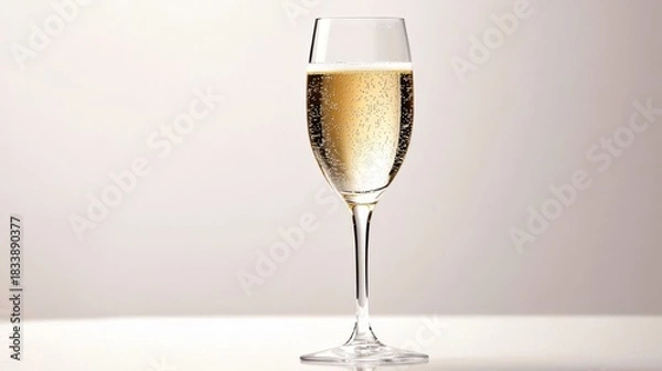 Fototapeta A refreshing glass of champagne sits elegantly on a pristine white table.