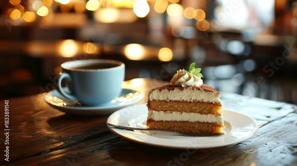Fototapeta The wooden table enhances the rustic charm of the scene.