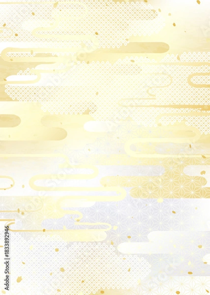 Obraz 日本のいろいろな伝統模様を組み合わせた華やかな金銀の背景イラスト