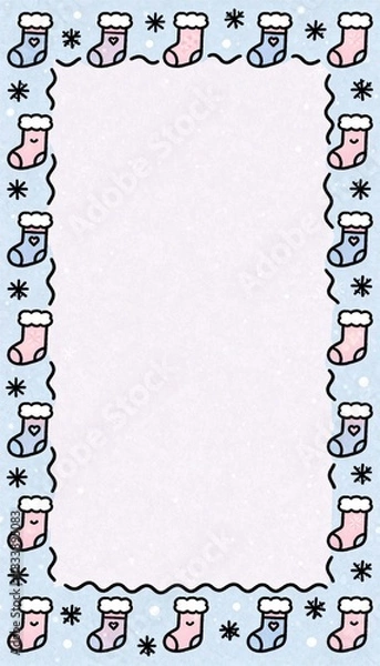 Fototapeta Festive Christmas Doodle Frame Featuring Simple Icons of Stockings and Decorative Elements for Holiday Greetings and Wishes