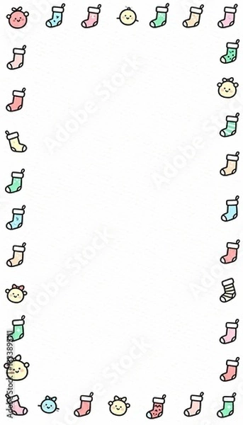 Fototapeta Simple Christmas Doodle Frame with Small Icons of Stockings and Smiling Faces for Creative Holiday Designs
