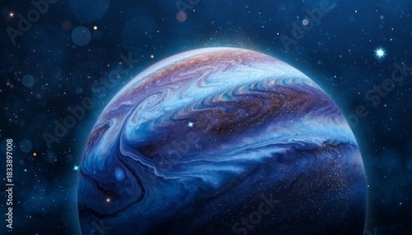 Fototapeta Colorful Swirling Planet in Deep Space with Bright Stars and Cosmic Dust