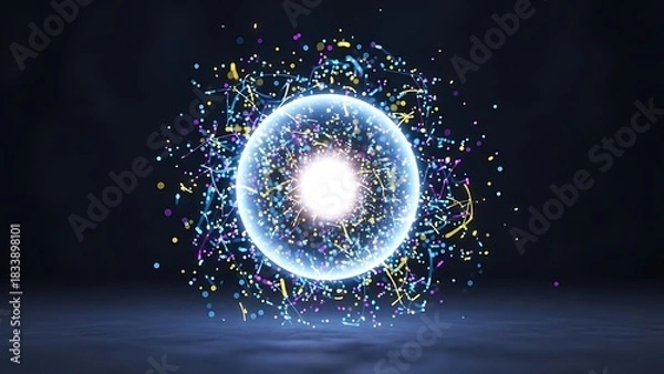 Obraz “circular burst of bright neon rays forming radiant sci-fi energy field, glowing digital light rings and dynamic motion lines