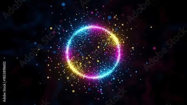 Obraz “vibrant multicolor neon energy ring glowing with particles, circular light spectrum, futuristic abstract digital halo design”