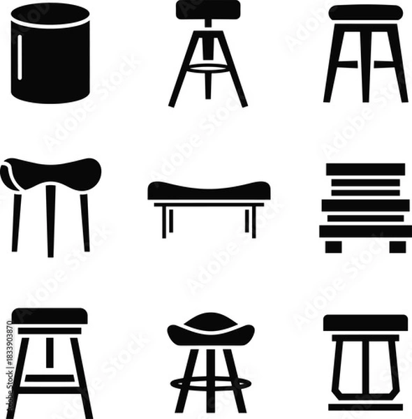 Fototapeta Assorted Stool and Bench Icons vector illustration