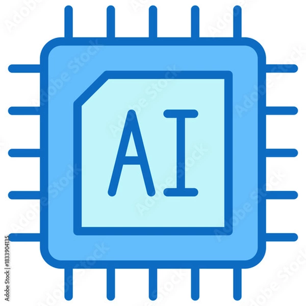 Fototapeta AI Chip Blue Fill Outline Icon Design Vector - Microchip featuring AI label, symbolizing advanced computing, processors, and artificial intelligence hardware