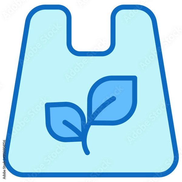 Fototapeta Biodegradable Bag Blue Fill Outline Icon Design Vector - Eco-friendly shopping bag with leaf symbol, representing sustainability and biodegradable materials