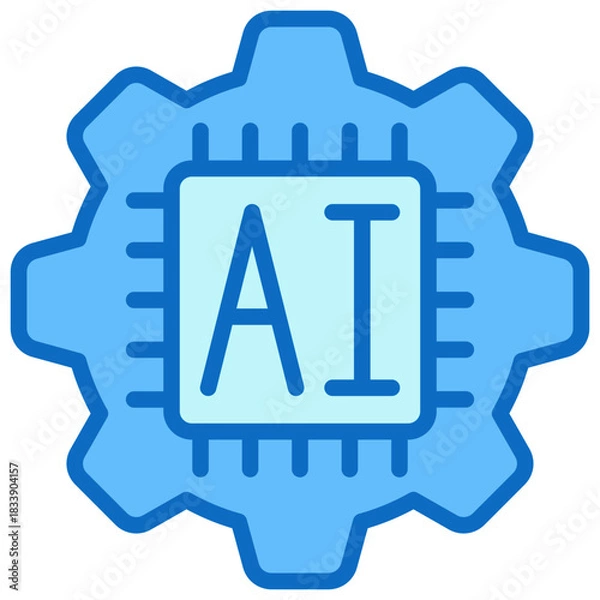 Fototapeta AI Gear Blue Fill Outline Icon Design Vector - Gear combined with an AI chip, representing smart automation, machine learning, and intelligent systems