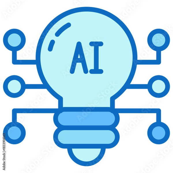 Fototapeta AI Idea Blue Fill Outline Icon Design Vector - glowing light bulb with “AI” representing artificial intelligence innovation and creativity