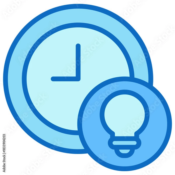 Fototapeta Productivity Time Blue Fill Outline Icon Design Vector - clock and light bulb symbolizing time management, productivity, and ideas