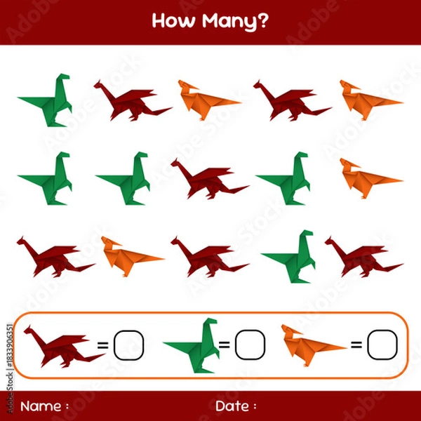 Fototapeta Count how many objects. Educational mathematical game. Counting game for children. Kids activity sheet. Template for how many