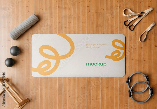 Obraz Yoga Mat Mockup – Top View Fitness Studio Template