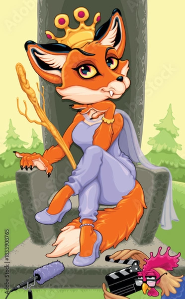 Fototapeta Horror cartoon version of the Queen of Wands. Vector illustration.