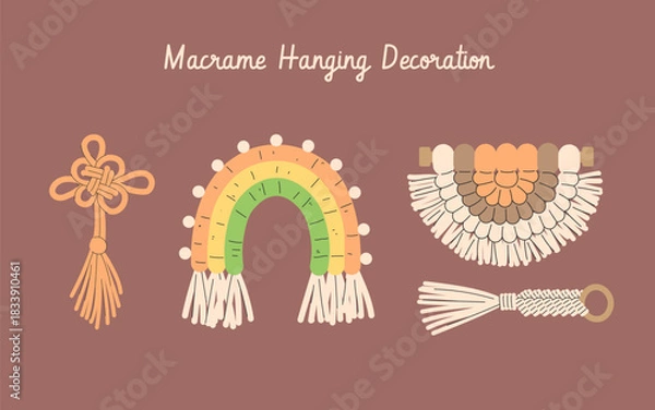Obraz Charming Macrame Hanging Decorations Featuring Knots Rainbow and Fringe Elements for Home Decor