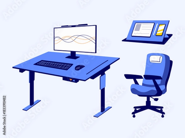 Obraz Modern Ergonomic Workstation Layout With Digital Interface And Comfortable Office Chair