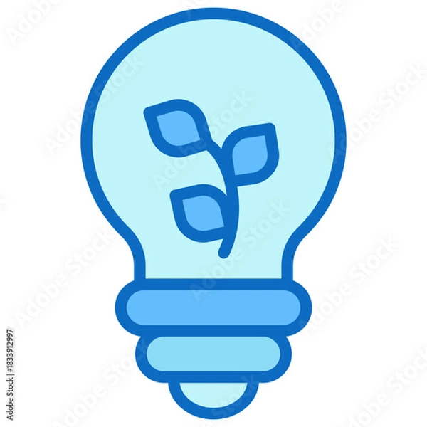 Fototapeta Eco Light Blue Fill Outline Icon Design Vector - light bulb with a small plant sprouting inside, symbolizing green energy and sustainability