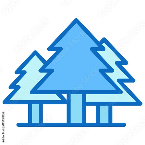 Fototapeta Pine Forest Blue Fill Outline Icon Design Vector - Two pine trees in a line, symbolizing nature, wilderness, and outdoor adventure