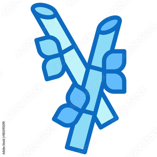 Fototapeta Bamboo Blue Fill Outline Icon Design Vector - Two crossed bamboo sticks representing nature, growth, and sustainability