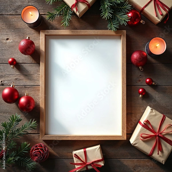 Obraz Christmas Photo Mockup on White Fabric with Star Lights