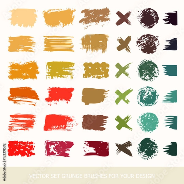 Fototapeta Painted grunge stripes set. Black labels, paint texture. Brush strokes vector. Colored belly labels. Background handmade design elements.