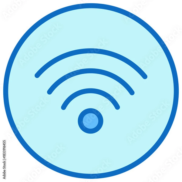Fototapeta WiFi Signal Blue Fill Outline Icon Design Vector - wireless signal symbol representing internet connection, hotspot, or network access