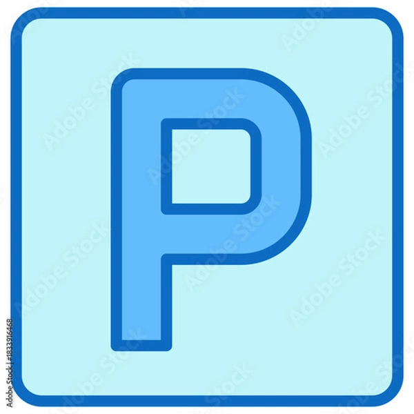 Fototapeta Parking Sign Blue Fill Outline Icon Design Vector - symbol with the letter “P” representing vehicle parking area or parking zone