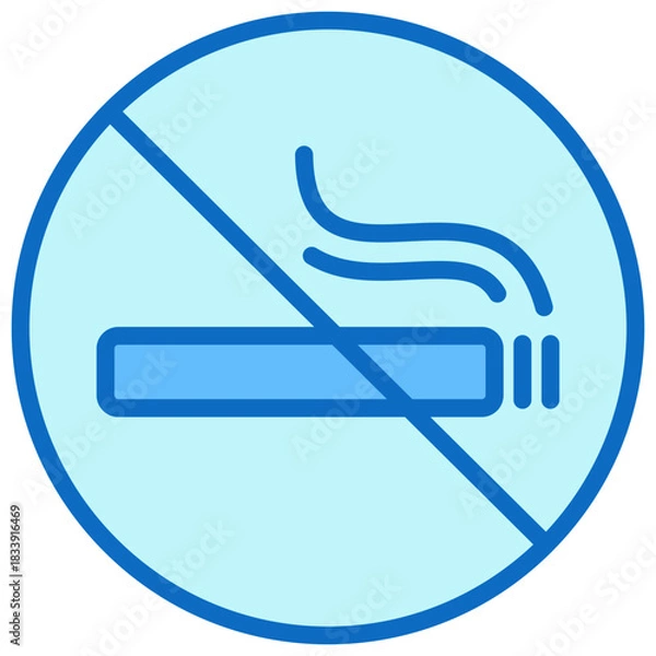 Fototapeta No Smoking Blue Fill Outline Icon Design Vector - crossed out cigarette symbol indicating smoking prohibition or restricted area