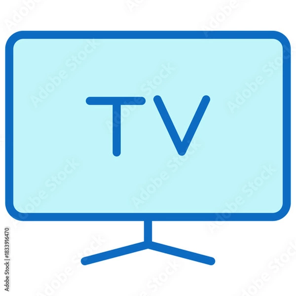 Fototapeta Television Screen Blue Fill Outline Icon Design Vector - TV monitor symbol representing media, broadcasting, or video streaming