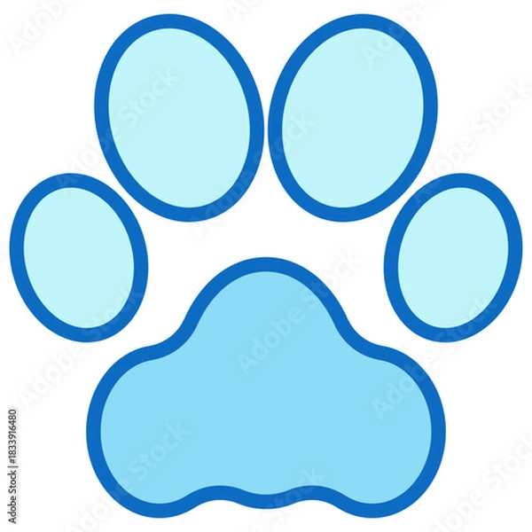 Fototapeta Paw Print Blue Fill Outline Icon Design Vector - dog paw shape representing pets, animals, or veterinary care