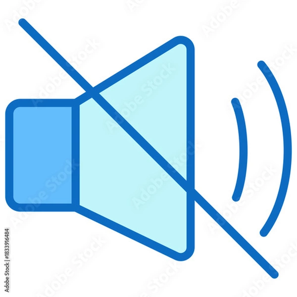 Fototapeta Mute Sound Blue Fill Outline Icon Design Vector - crossed out speaker representing silence, mute mode, or no sound
