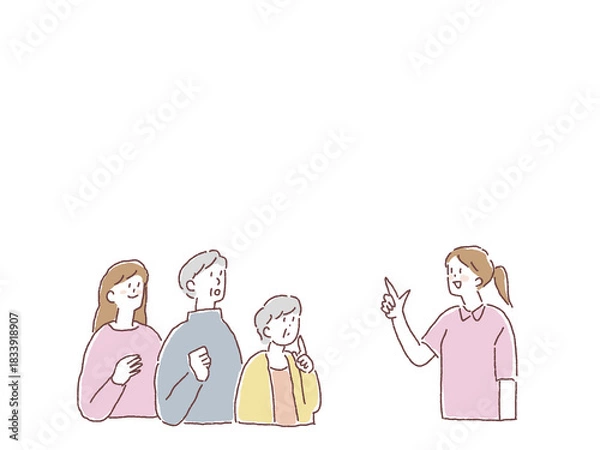 Obraz 高齢夫婦と女性、看護師、介護士の女性
