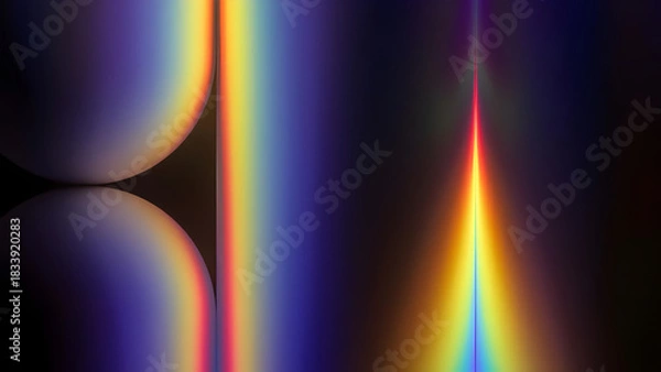 Fototapeta Abstract spectrum of light refraction and reflection creating vibrant rainbow hues against a dark background.