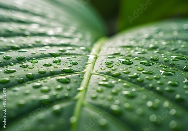 Fototapeta green leaf with water drops