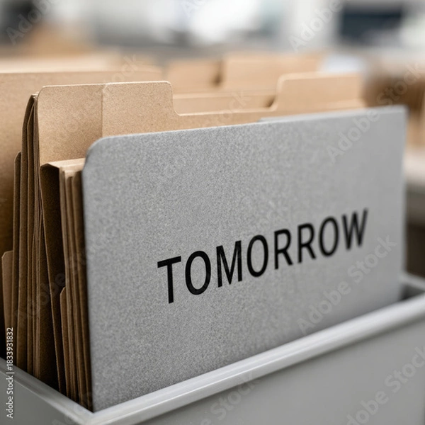 Obraz File folder labeled 'Tomorrow' in an office setting.