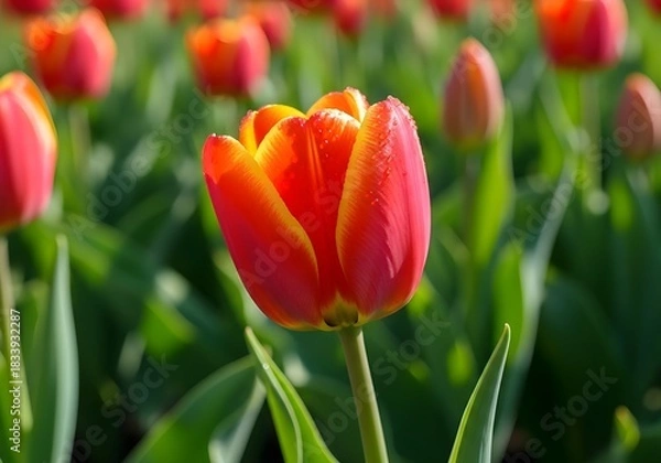 Fototapeta red and yellow tulips