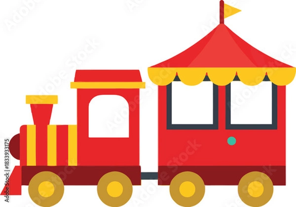 Fototapeta Cute cartoon red circus train engine and carriage isolated on