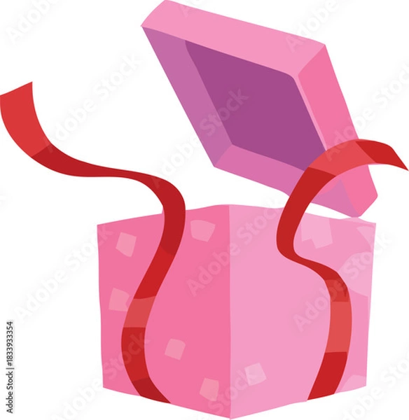 Fototapeta Open pink gift box with red ribbon isolated on