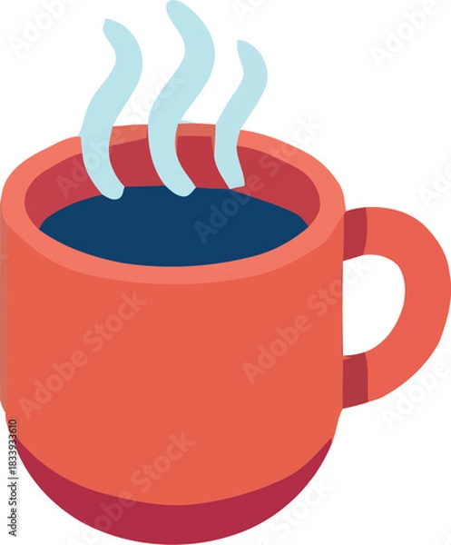 Fototapeta Isometric illustration of a steaming hot beverage in a red mug isolated on