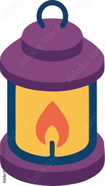 Fototapeta Isometric purple lantern with a lit flame isolated on