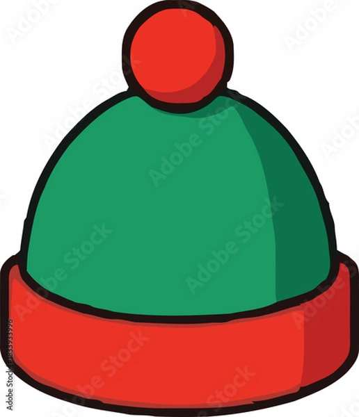 Fototapeta Simple cartoon illustration of a green and red winter beanie hat isolated on