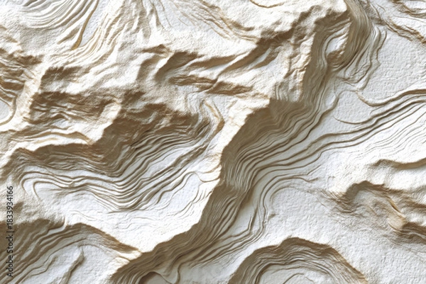 Fototapeta Capturing the abstract beauty of a desert terrain, smooth lines and sandy dunes create a stunning visual on a clean white backdrop. Depth and detail evoke wonder