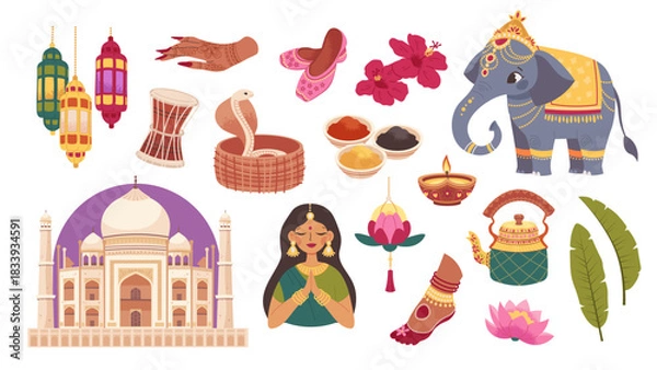 Obraz Traditional Indian symbols set