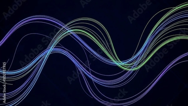 Obraz “smooth luminous neon ribbons twisting in motion, digital flowing light curves, abstract futuristic energy wave pattern