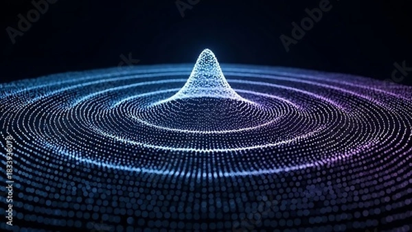 Obraz “rising digital energy fountain made of luminous neon particles, sci-fi wave motion, abstract glowing peak and particle field”