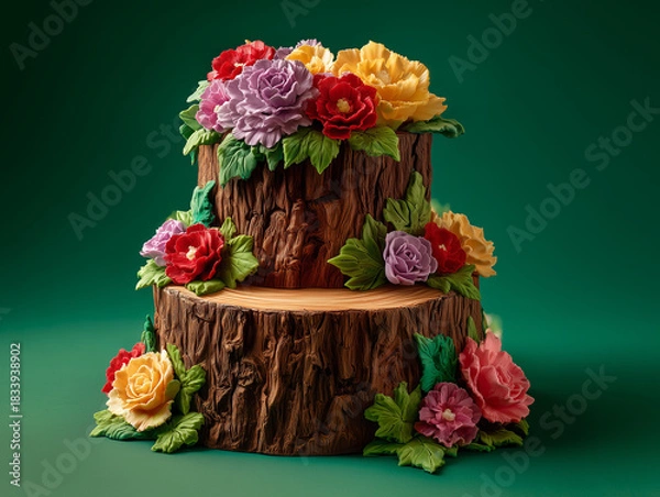 Fototapeta Nature-inspired cake design with colorful blooms