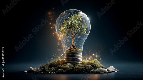 Fototapeta Nature tree inside transparent bulb environmental idea