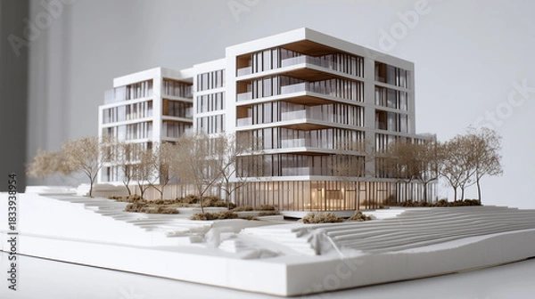 Fototapeta Realistic architecture model of modern residential block