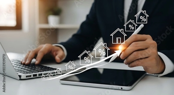 Obraz Businessman analyzing the upward trend of real estate investment and property value