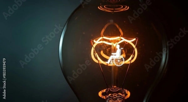 Obraz A Radiant Idea for Universal Accessibility Wheelchair Symbol Illuminates Within a Glowing Light Bulb Filament